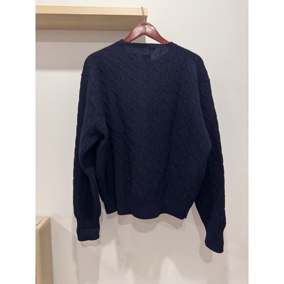 Vintage Polo Ralph Lauren 100% Lambs Wool Cable Knit Sweater Pullover Navy XL - Picture 2 of 5